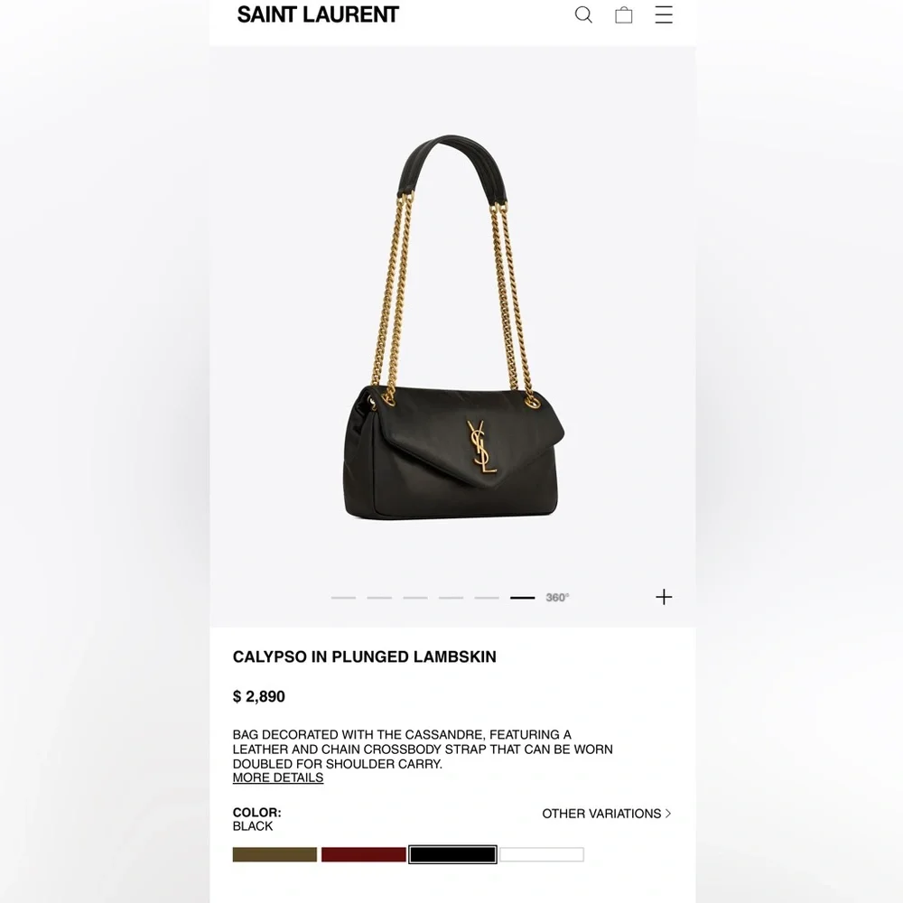 🌟SOLD🌟 NWT YSL Calypso in Plunged Lambskin - Picture 15 of 15